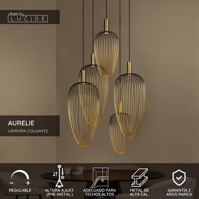 Lucide AURELIE - Lámpara colgante - 5xGU10 (MR11) - Adecuado para dobles alturas y techos altos - Oro | Vibes